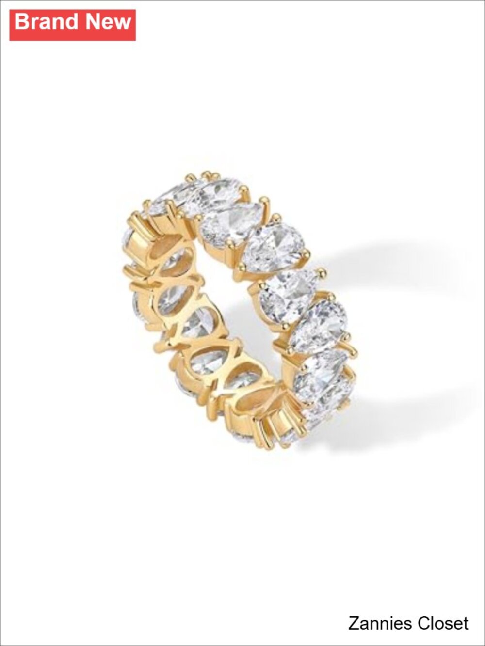 💍 PAVOI 14K Gold Plated Pear Cubic Zirconia Eternity Wedding Band Ring